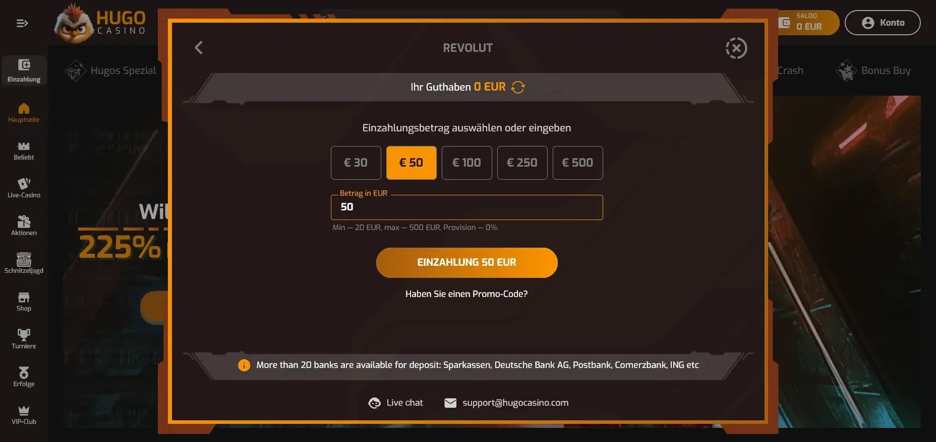 Revolut Casinos Hugo Betrag wählen