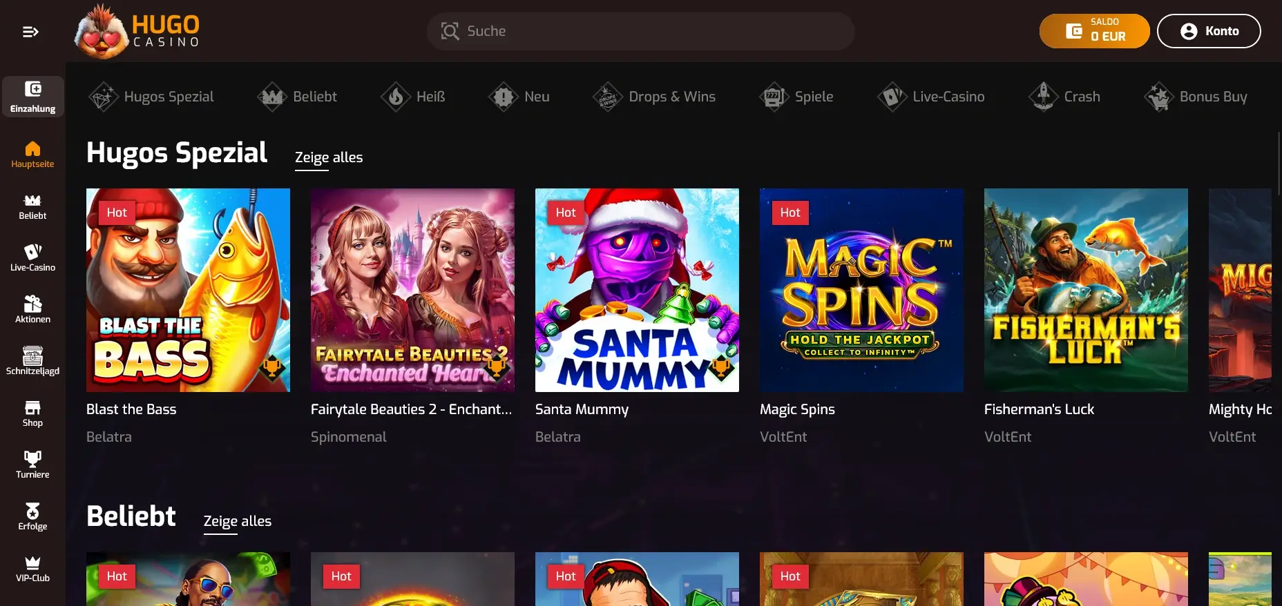 Auswahl Hugo Casino Spiele