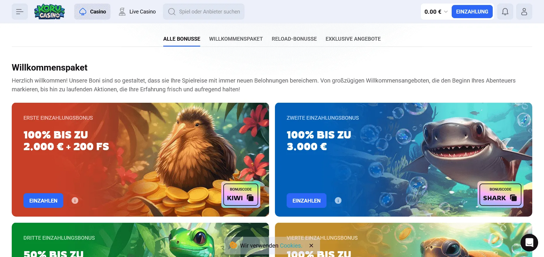 Übersicht Koru Bonusangebote