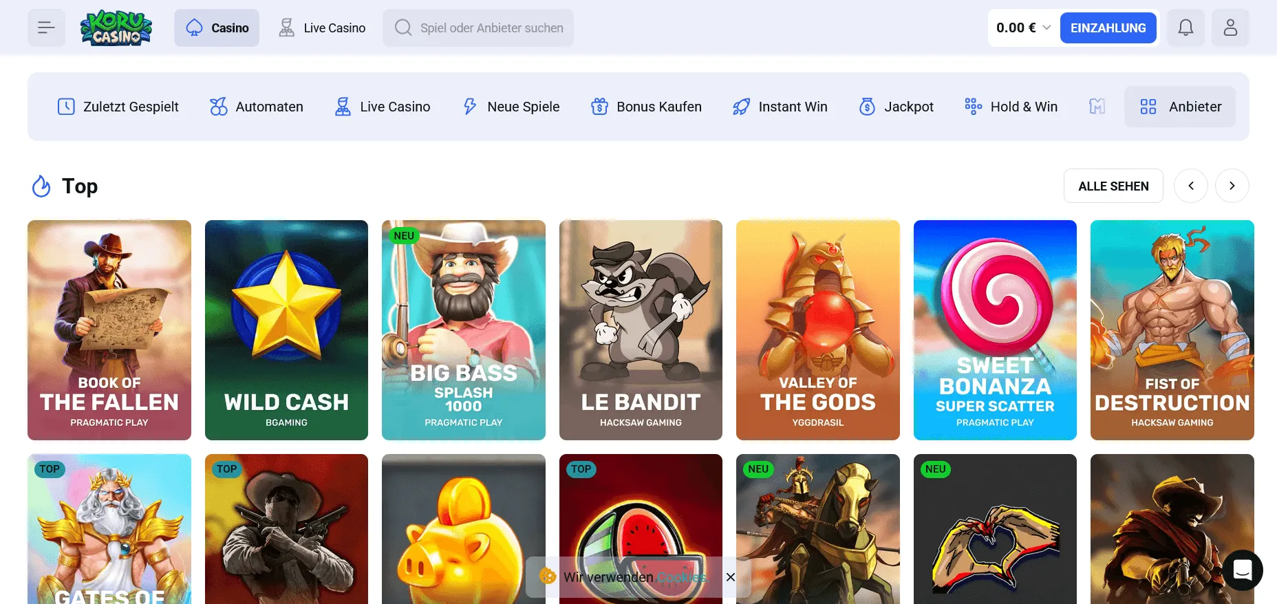 Übersicht Koru Casino Spiele