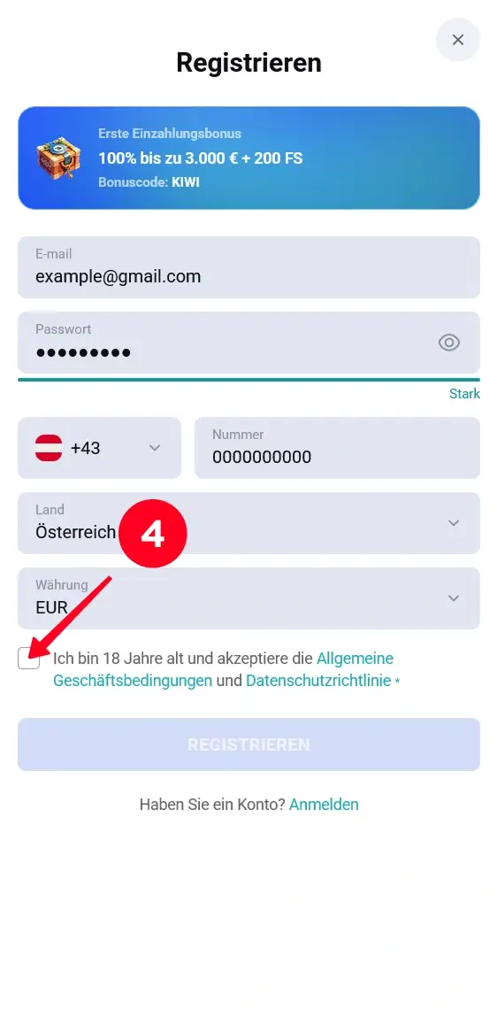 AGB Bestätigung Koru Registrierung