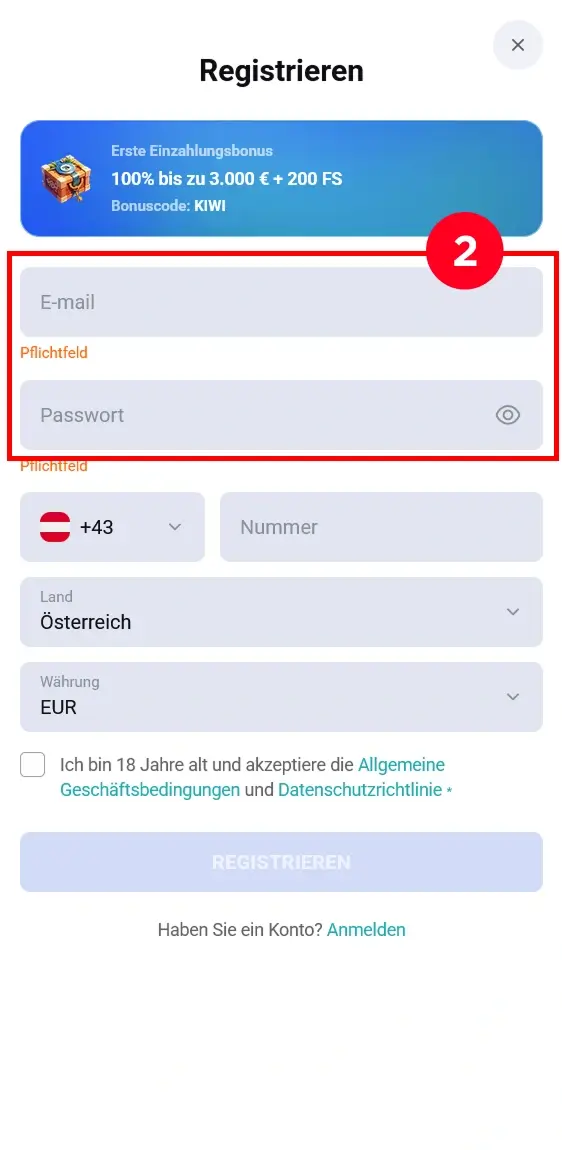 Formular Koru Registrierung
