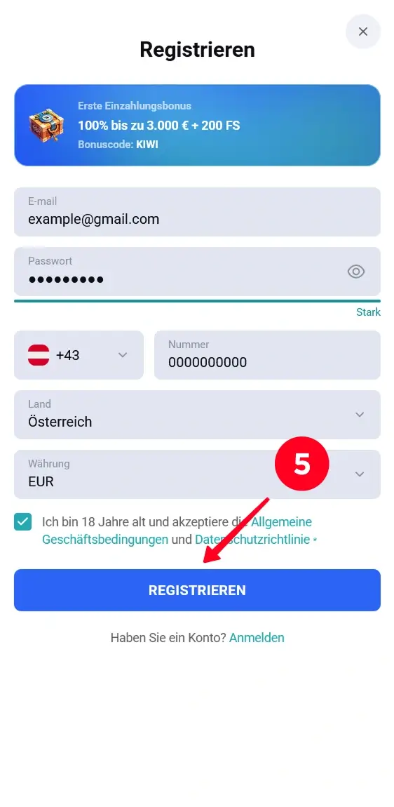 Abschluss Koru Registrierung