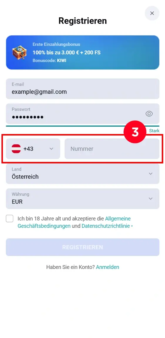 Telefonnummer Koru Registrierung