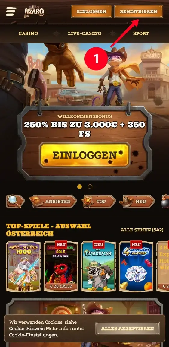 Lizaro Anmeldung Registrieren Bereich