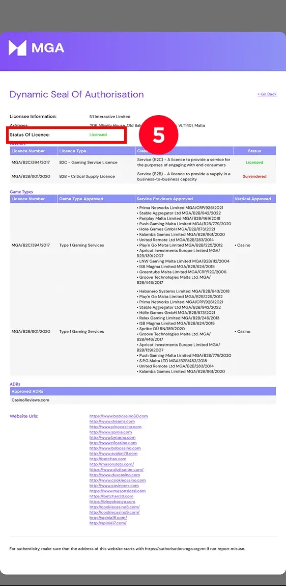 Aktive MGA-Lizenz Bestätigung