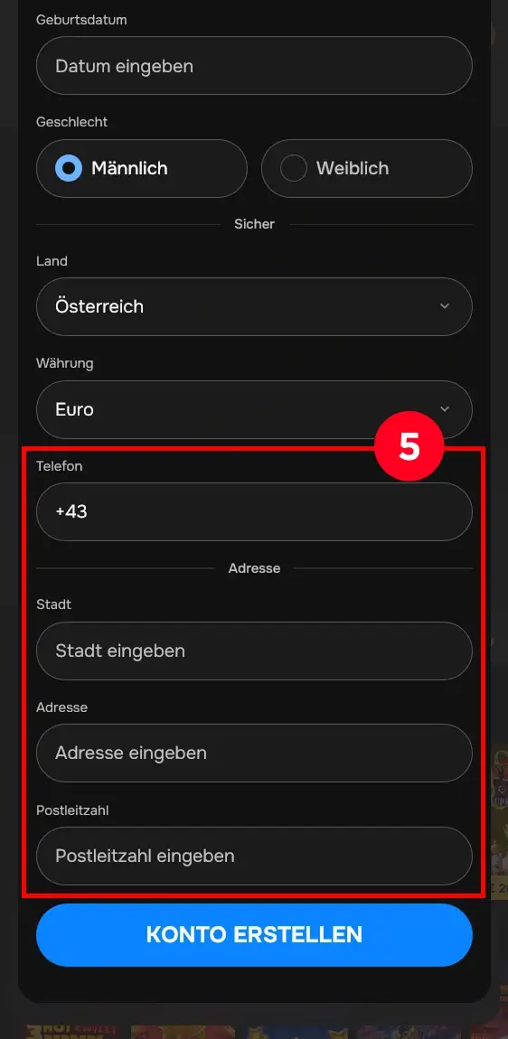 Adressdaten MrPunter Registrierung