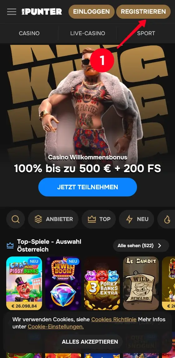 Start MrPunter Registrierung