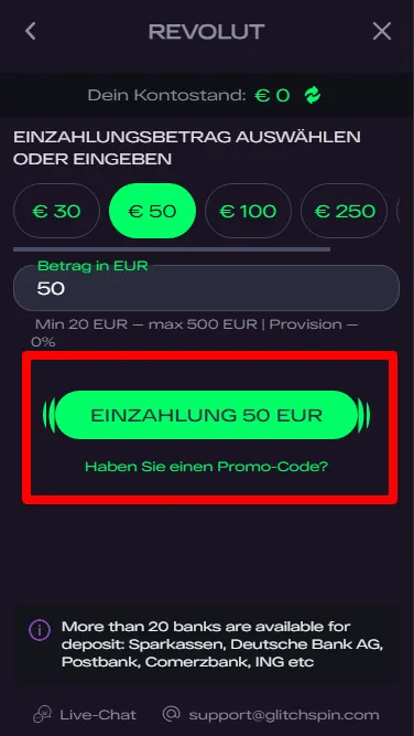 Zahlung bestätigen im Revolut casino