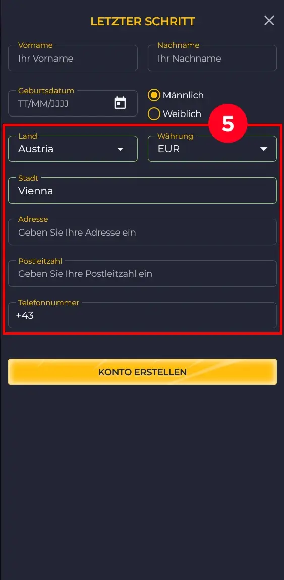 Rolling Slots Adresse und Land wählen