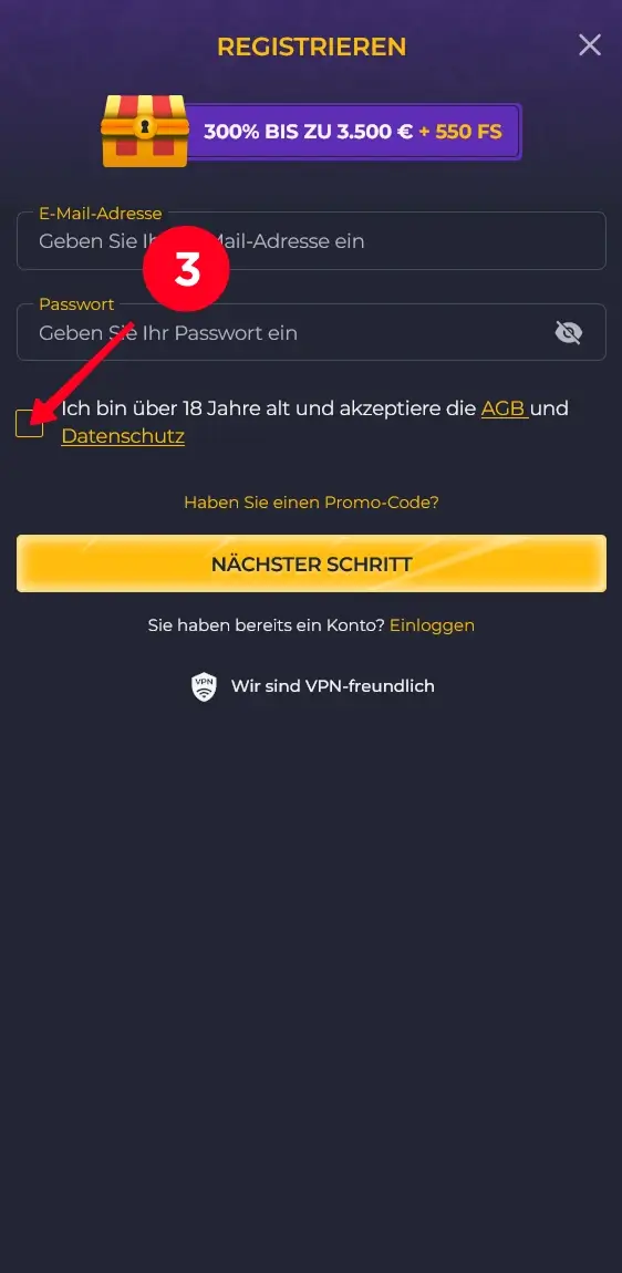 Rolling Slots AGB bestätigen