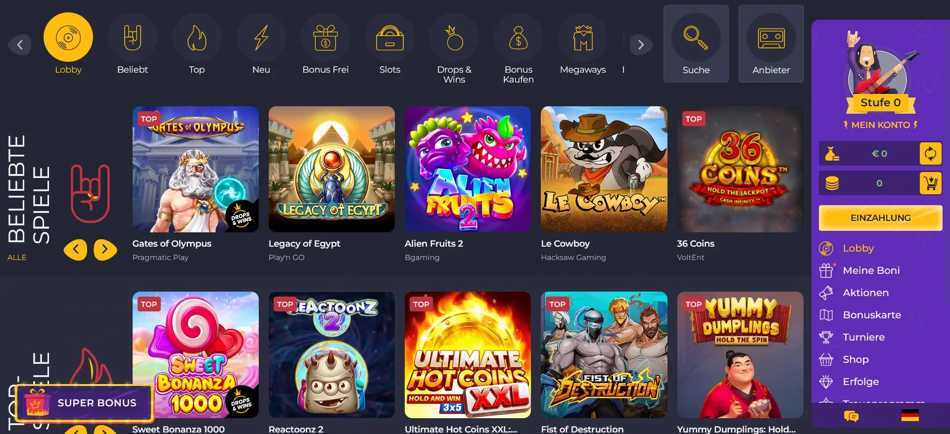 Rolling Slots Casino Spiele Auswahl