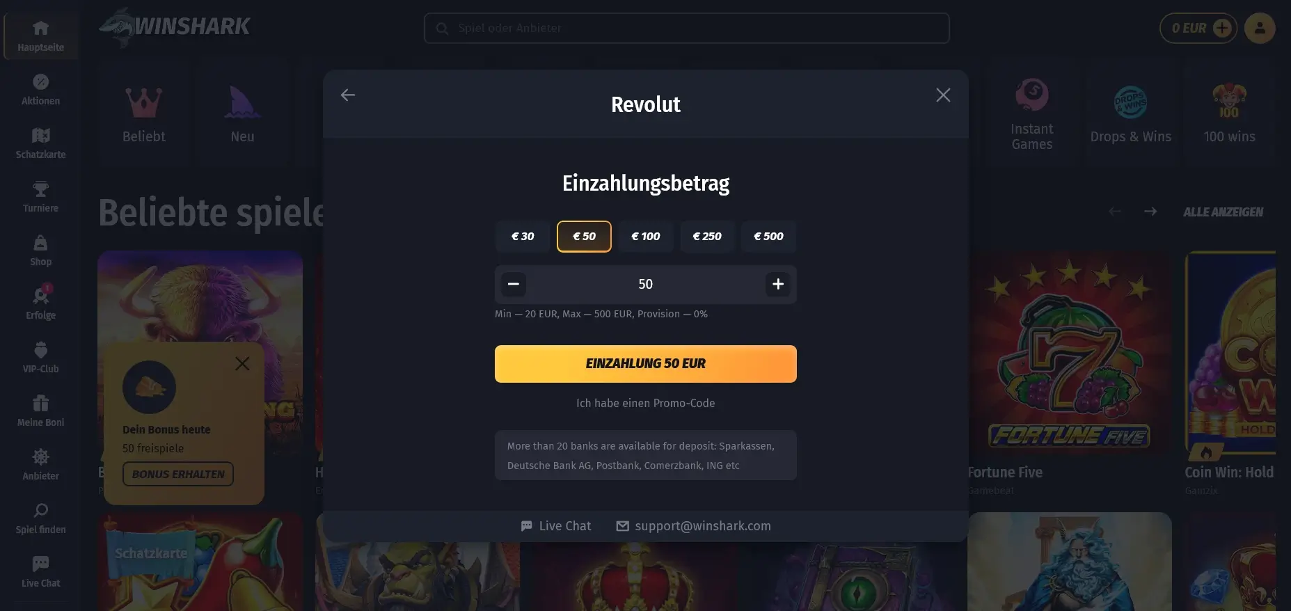 Revolut Casinos WinShark Revolut Fenster