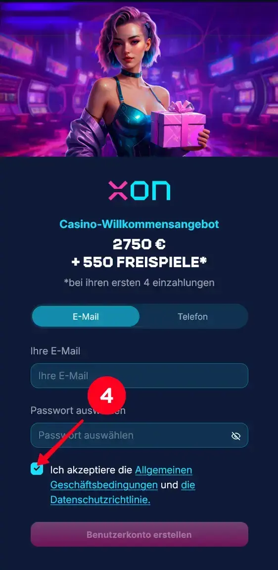 XonBet Anmeldung Zustimmung Checkbox
