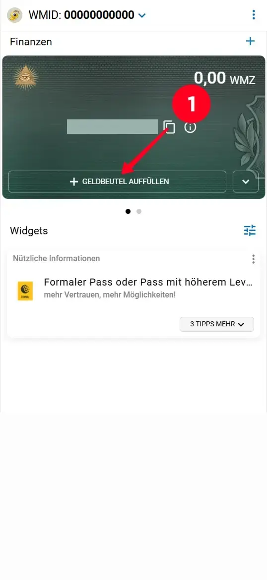 WebMoney Wallet Guthaben aufladen