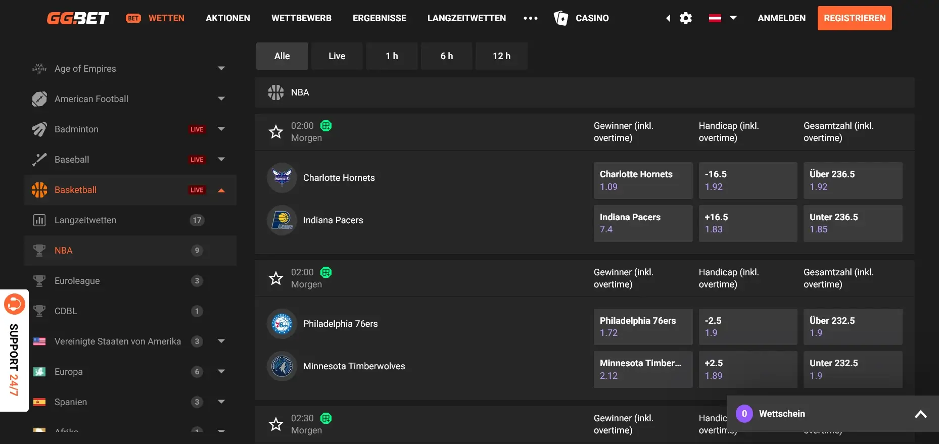 Basketball Wetten NBA bei GG.BET
