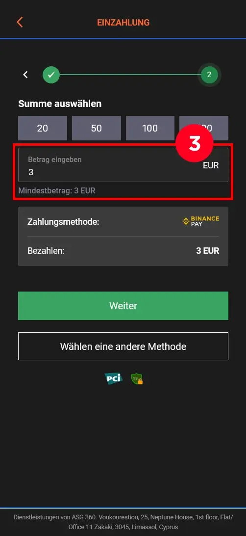 3 Euro Einzahlung im Casino eingeben