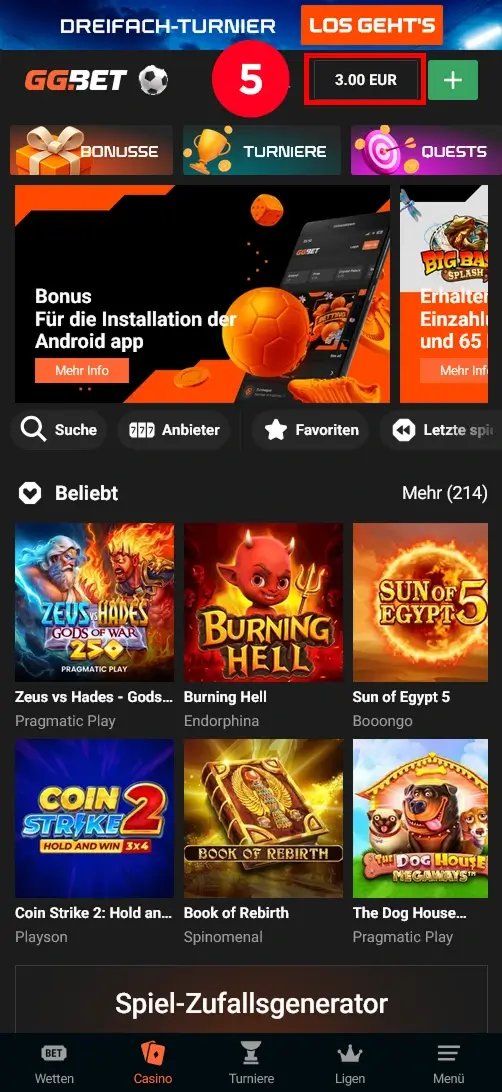 Guthaben nach 3 Euro Einzahlung im Casino Konto