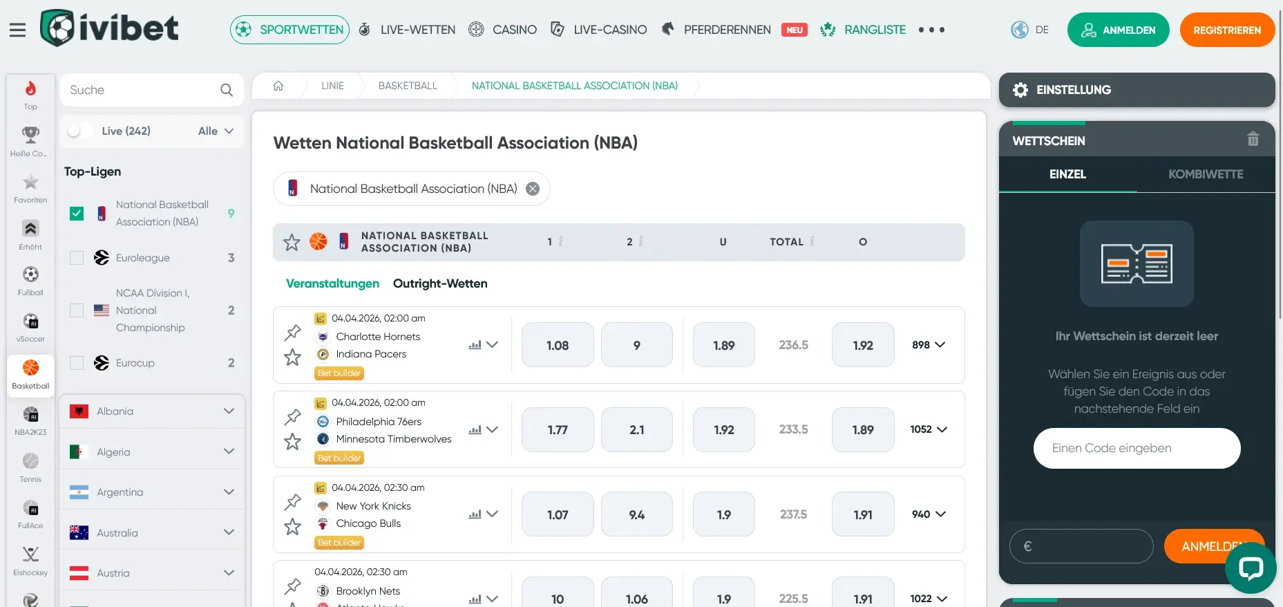 NBA Wetten bei Ivibet