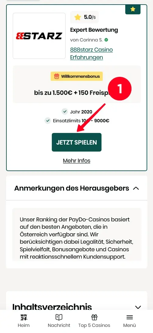 Auswahl des 888Starz PayDo Casinos