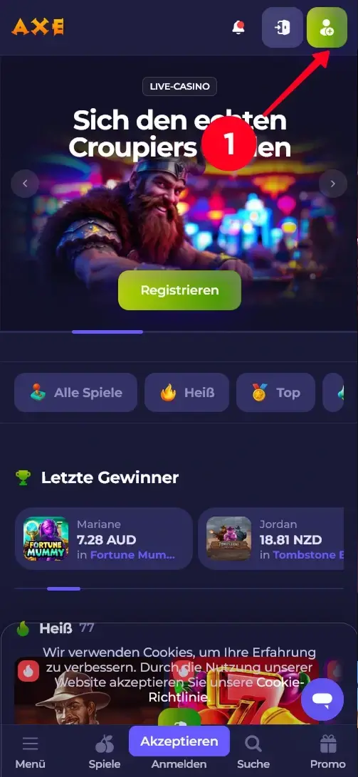 Anmeldung im Axe Casino starten