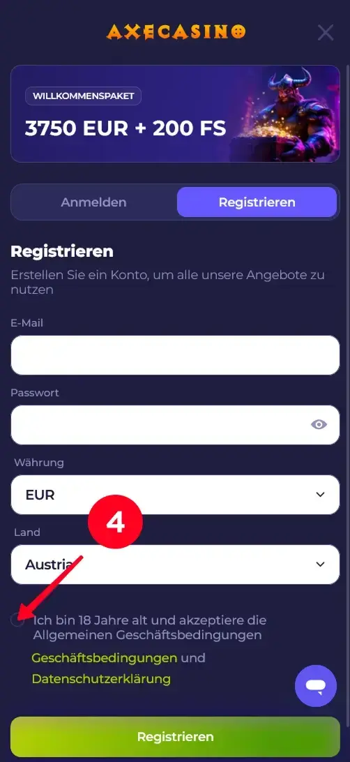 Bedingungen im Axe Casino akzeptieren