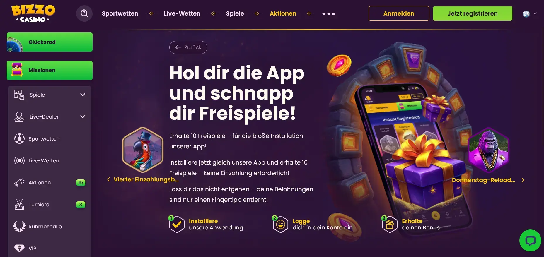 Bizzo Casino 10 Freispiele ohne Einzahlung Bonus