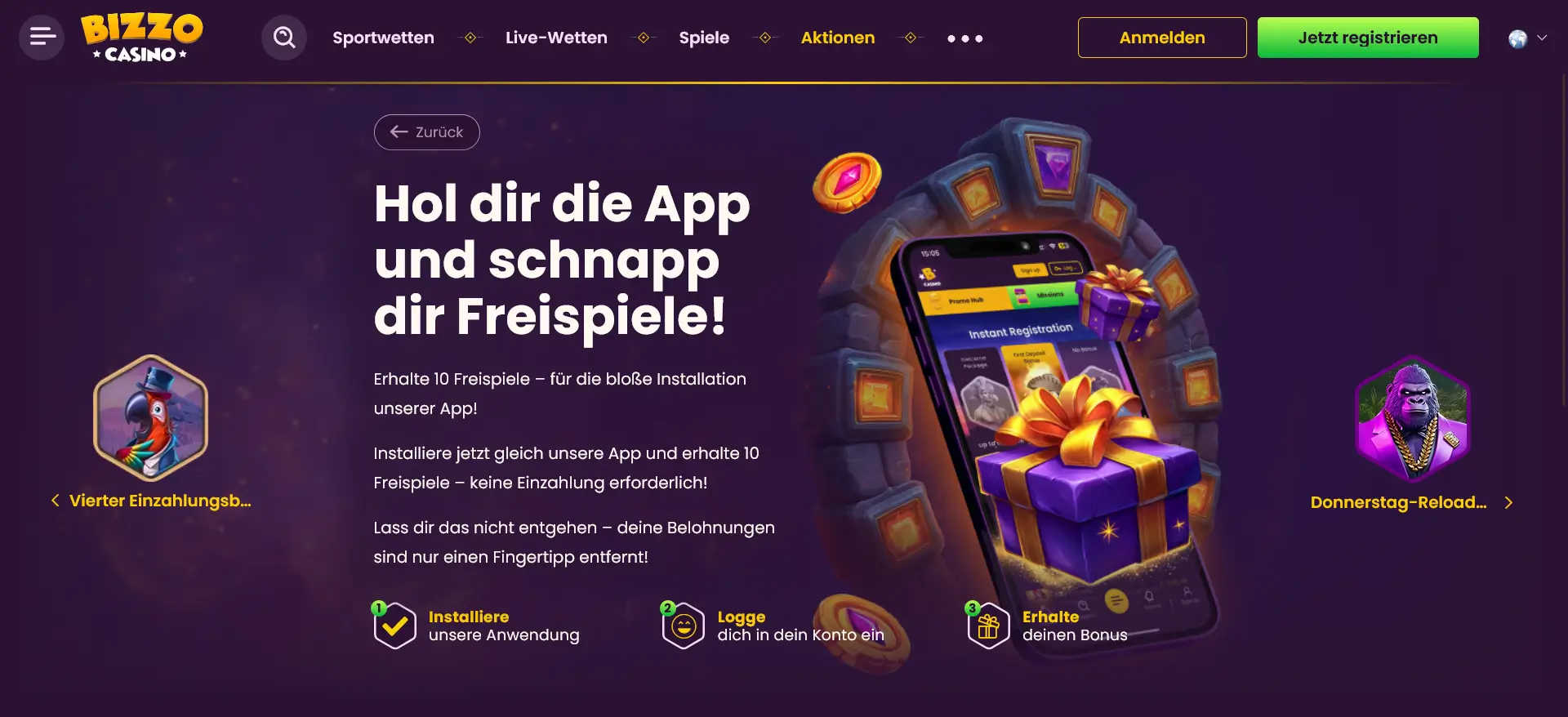 Bizzo Freispiele Bonus ohne Einzahlung