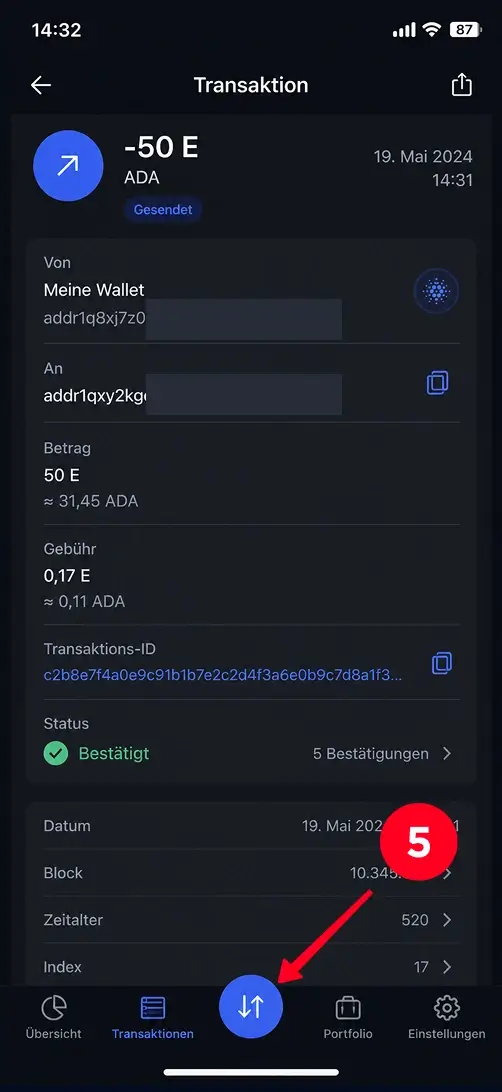 Cardano Transaktion bestätigen