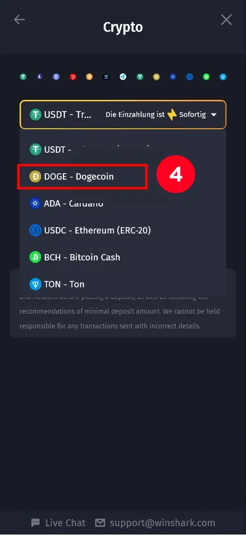 Dogecoin als Zahlungsmethode auswählen