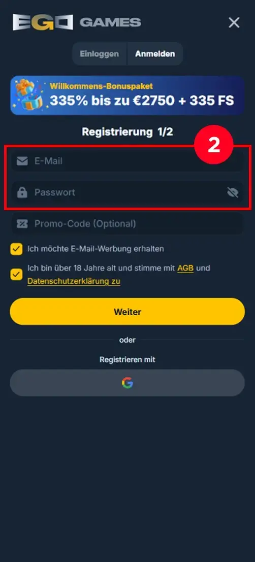 EgoGames Casino Registrierung Login Daten