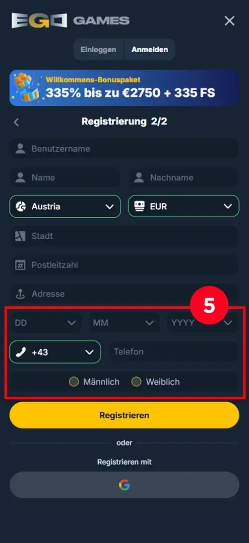 EgoGames Casino Registrierung Telefon