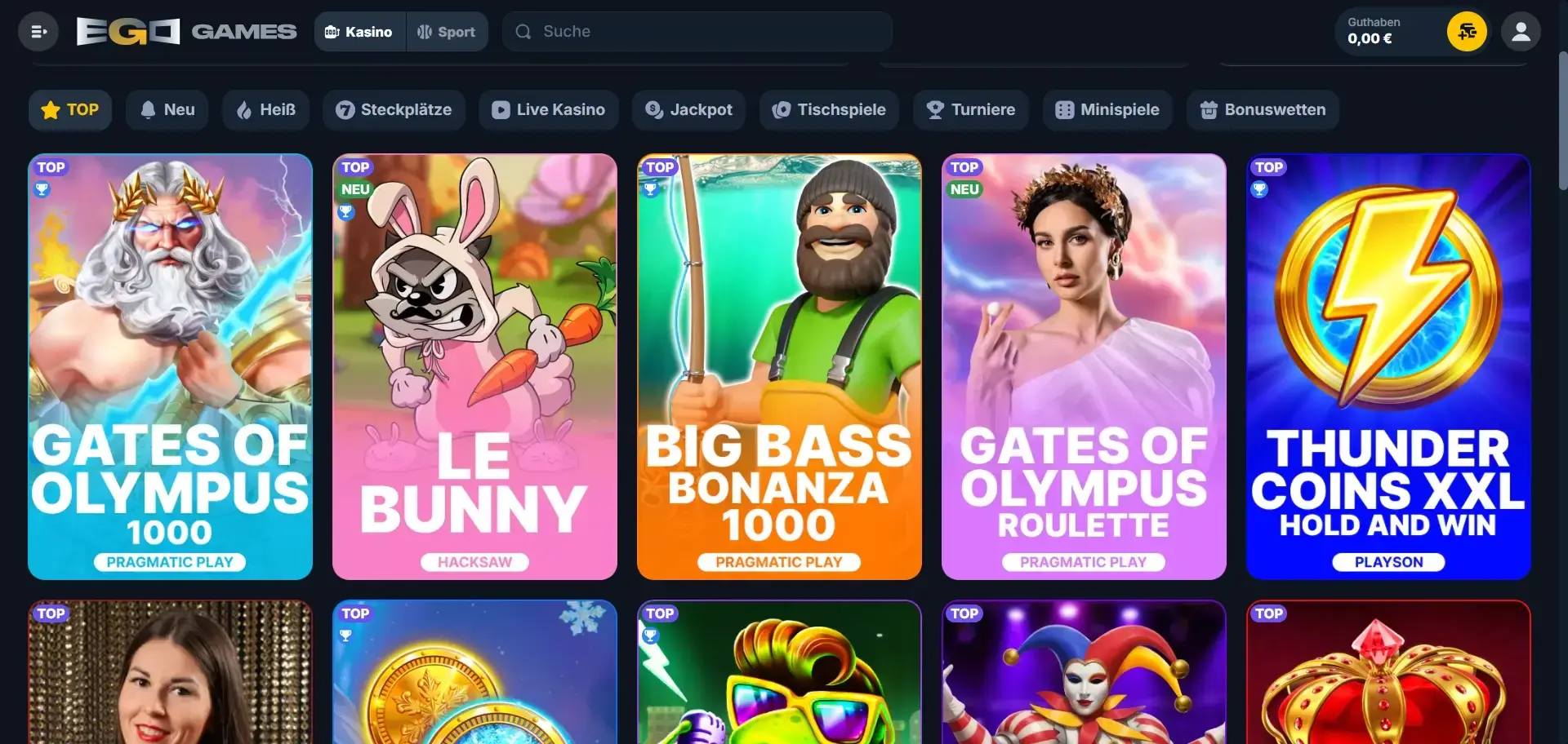 EgoGames Casino Spieleauswahl