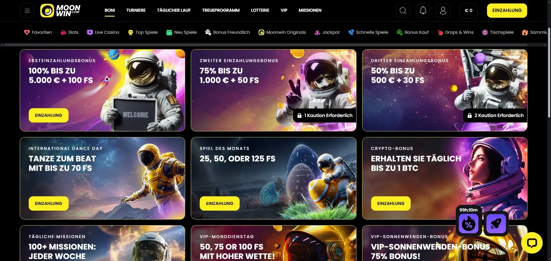 MoonWin Casino zeigt verschiedene Bonusangebote wie Einzahlungsboni MoonWin Casino Bonusangebote