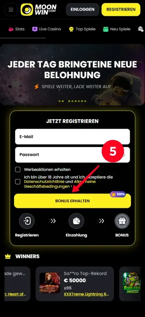 MoonWin Registrierung Bonus