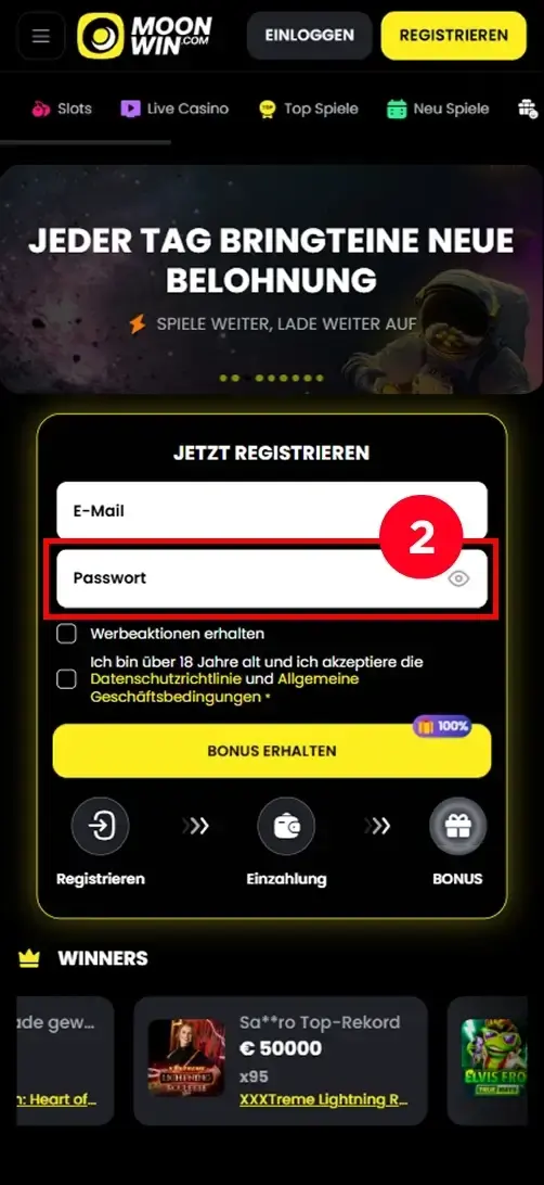 MoonWin Casino Passwort