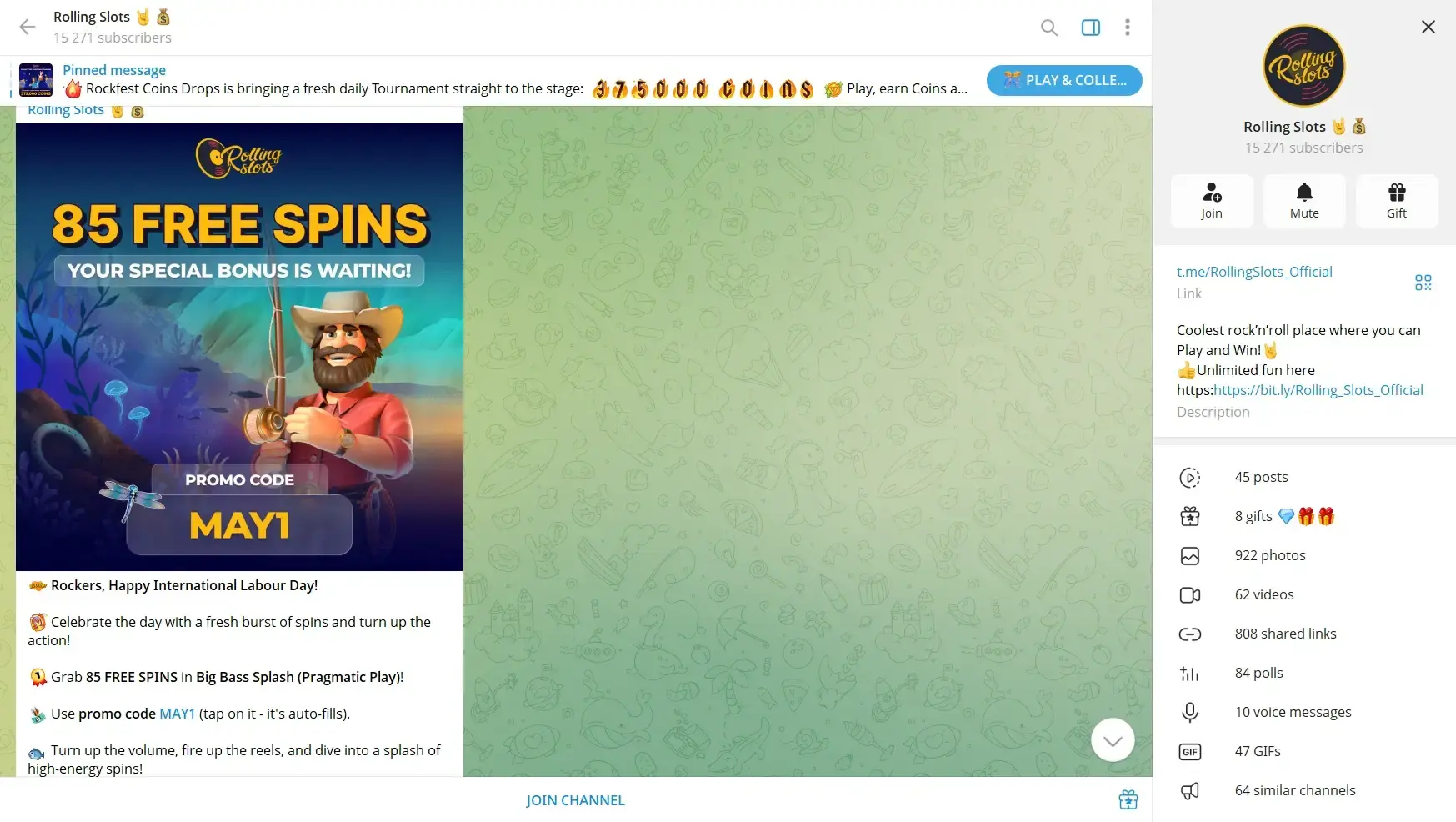 Rolling Slots Casino Bonus Freispiele Promo Code auf Telegram