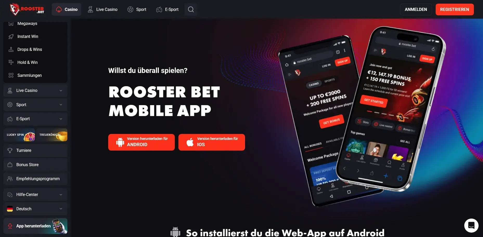 Rooster Bet Casino App für Android und iOS herunterladen