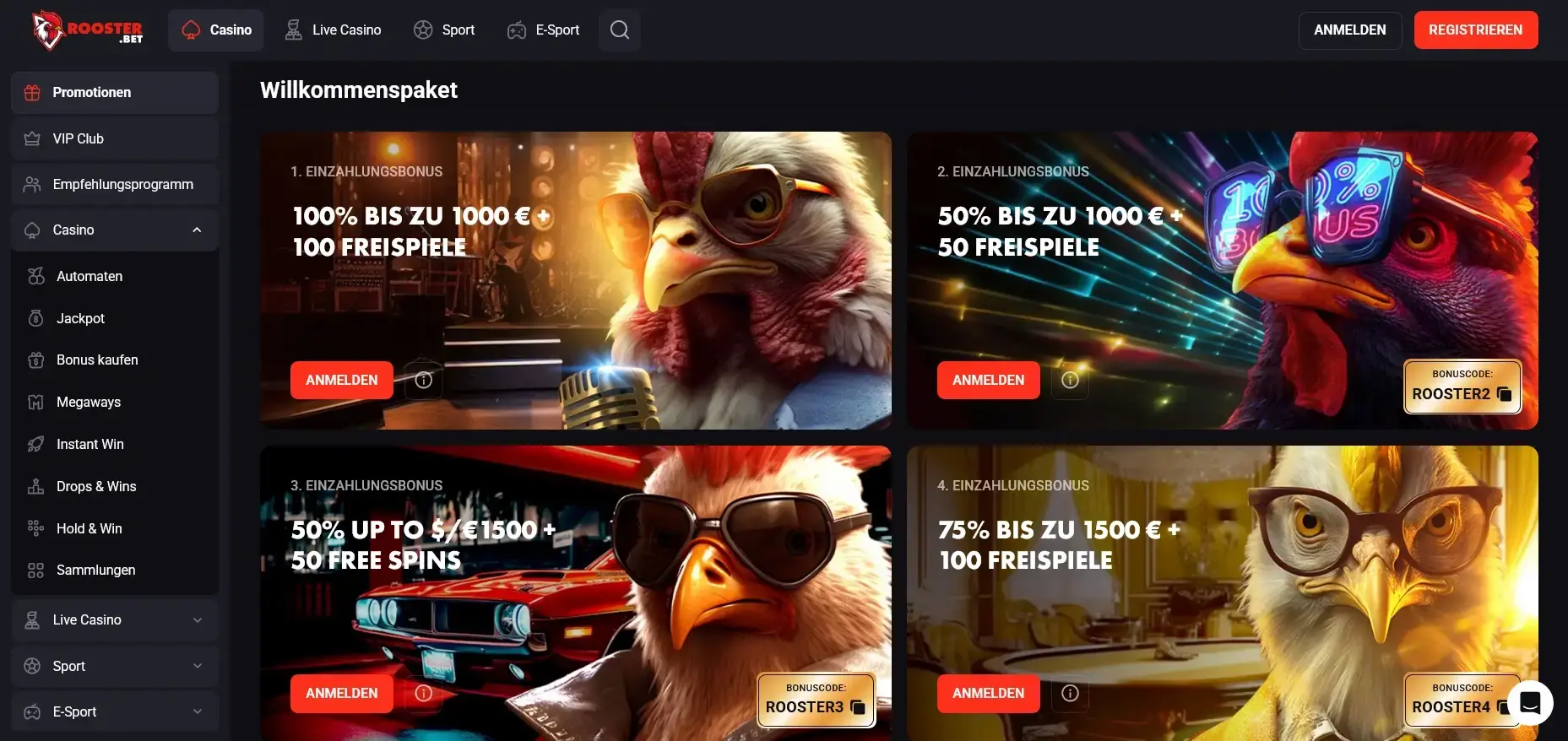 Rooster Bet Casino Bonus Code mit Freispiele und Einzahlungsbonus