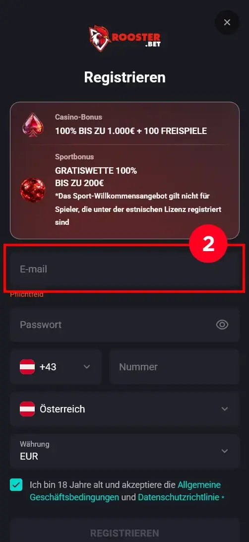 E-Mail im Rooster Bet Casino