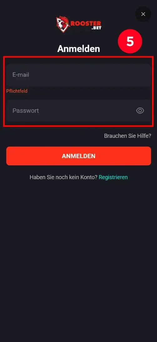 Rooster Bet Casino Registrierung und Login in der App