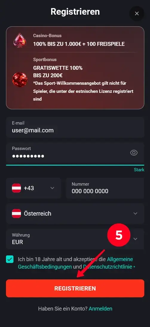 Rooster Bet Casino Konto aktivieren