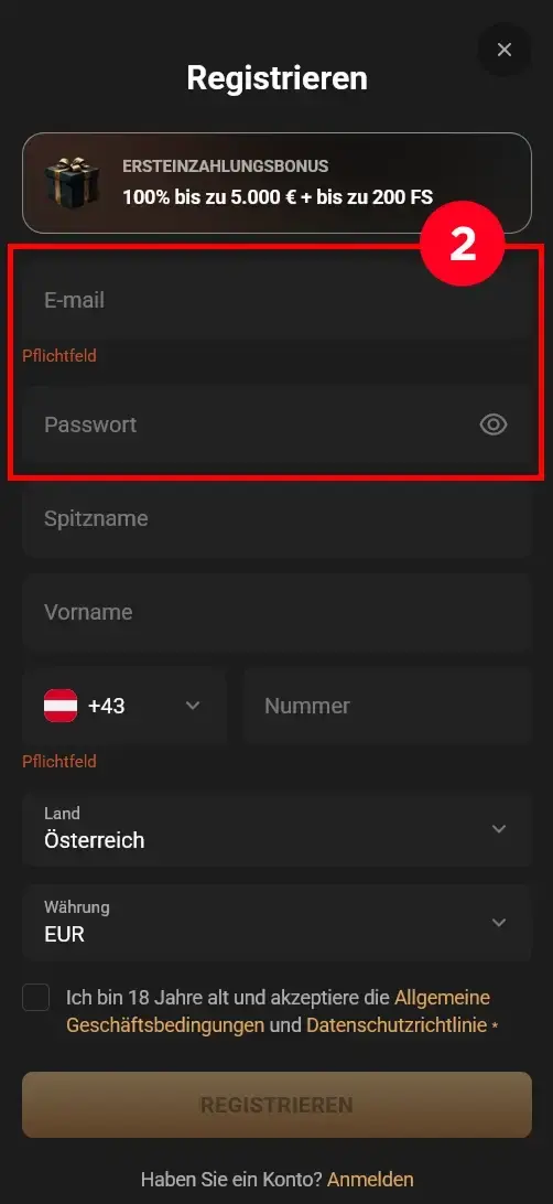 Slot Mafia Casino Registrierung Email und Passwort
