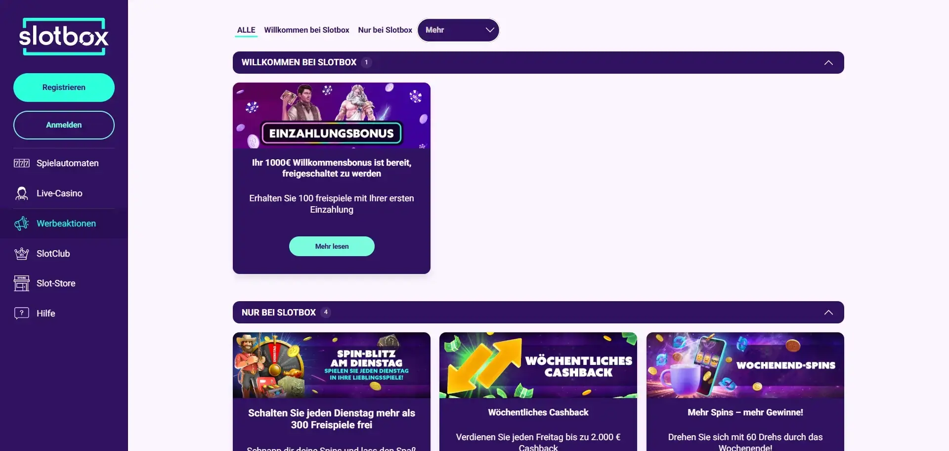 Slotbox Casino Aktionen