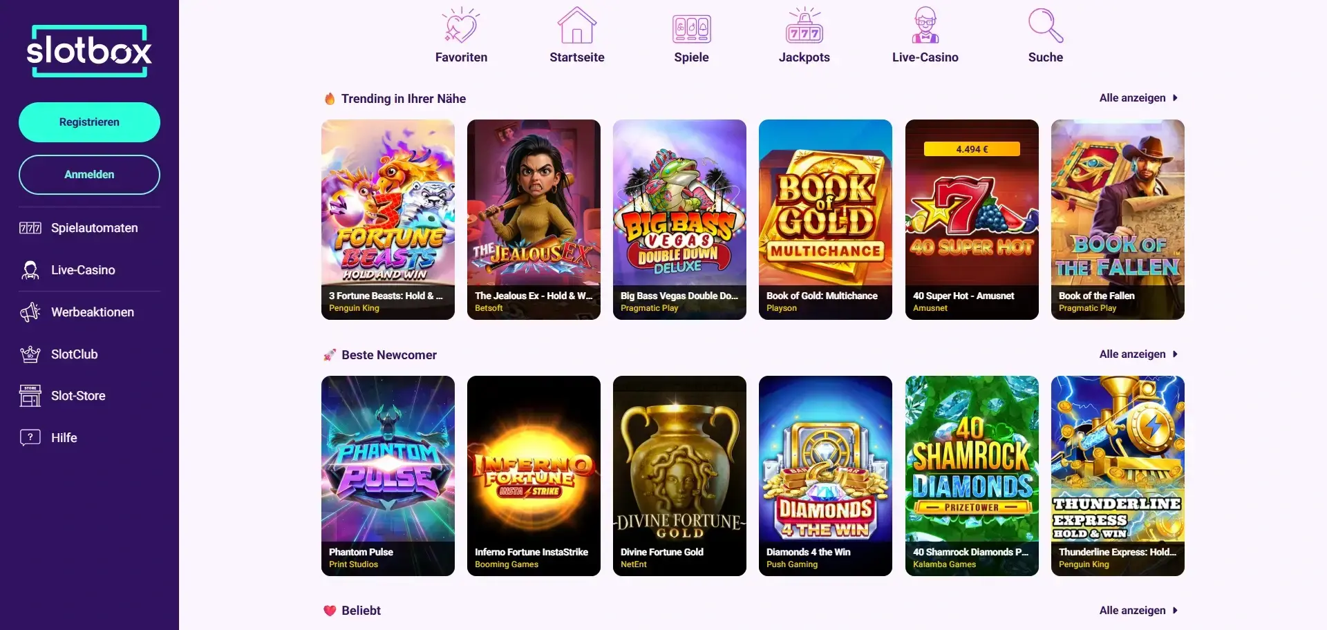 Slotbox Casino Spieleübersicht
