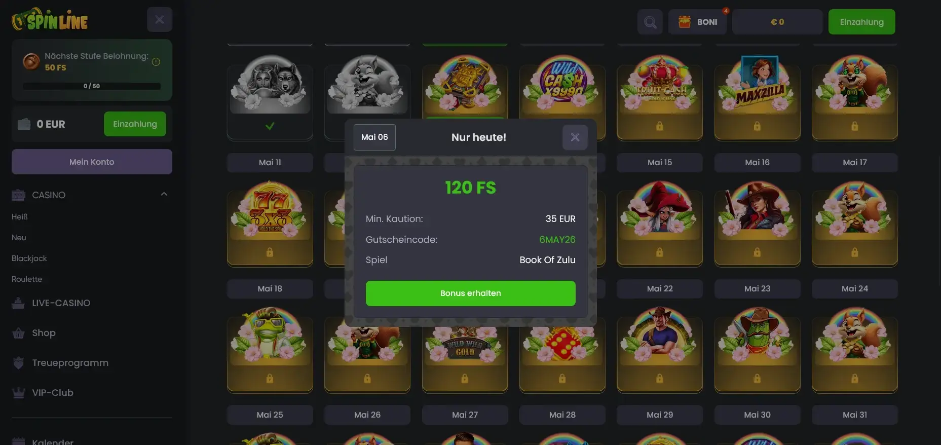 Spinline Casino Bonus Code mit Freispiele und Gutscheincode