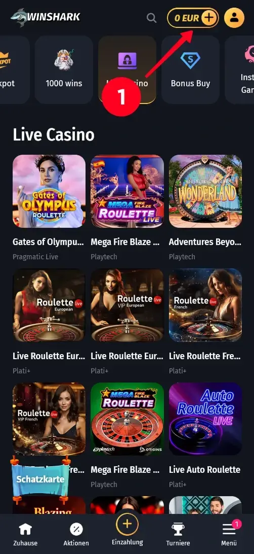 WinShark Casino Einzahlung im mobilen Konto öffnen