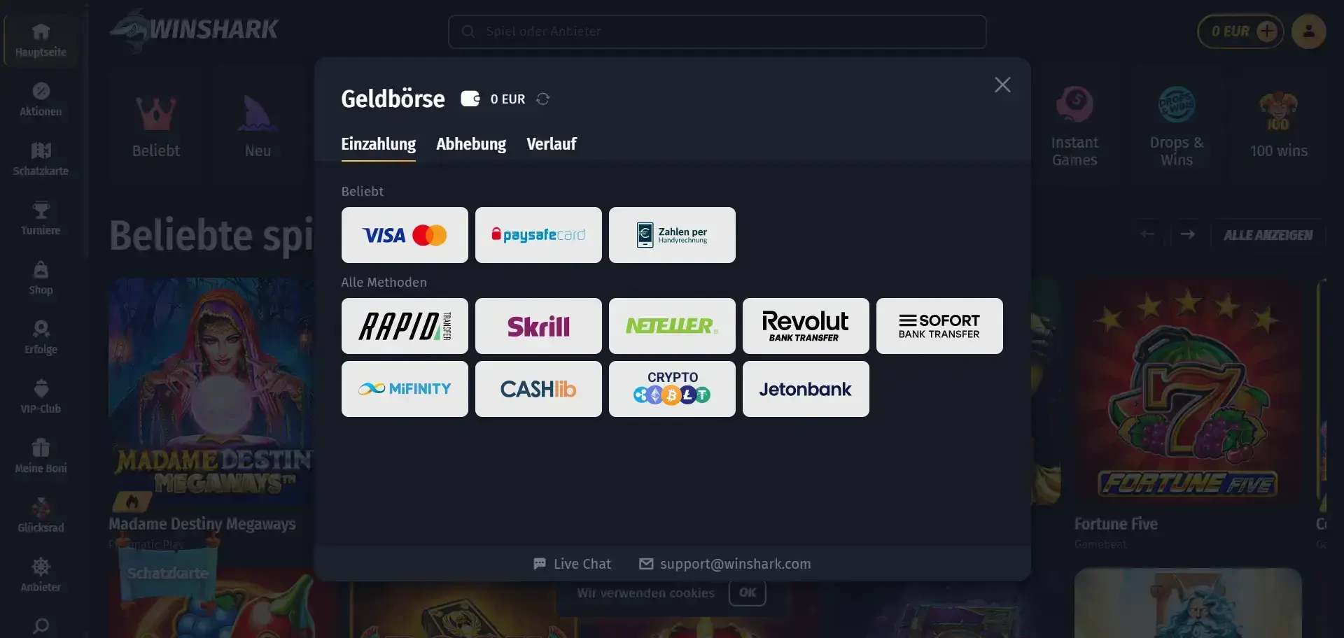 Winshark zeigt eine benutzerfreundliche Geldbörse mit klarer Casino Mindesteinzahlung und schnellen Transaktionen Winshark Casino Mindesteinzahlung Wallet