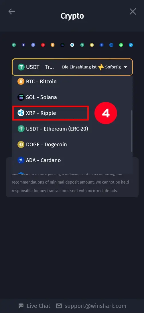 Ripple im Winshark Casino auswählen