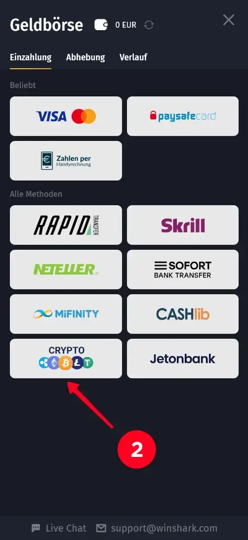 WinShark Bitcoin Casino mit Krypto Einzahlungsmethoden